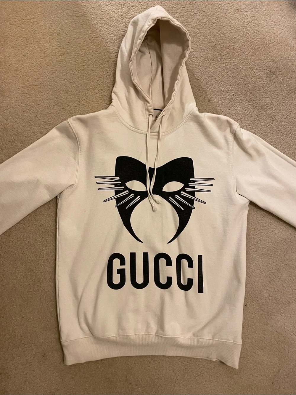 Gucci Cream and Black Cat Logo Hoodie
